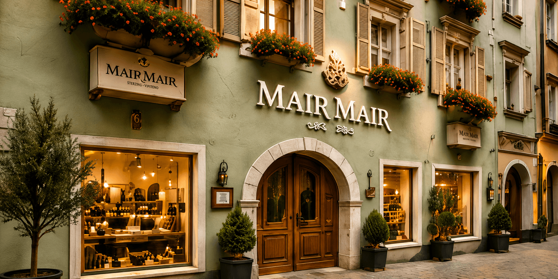 Außenansicht der Mair Mair Vinothek in Sterzing