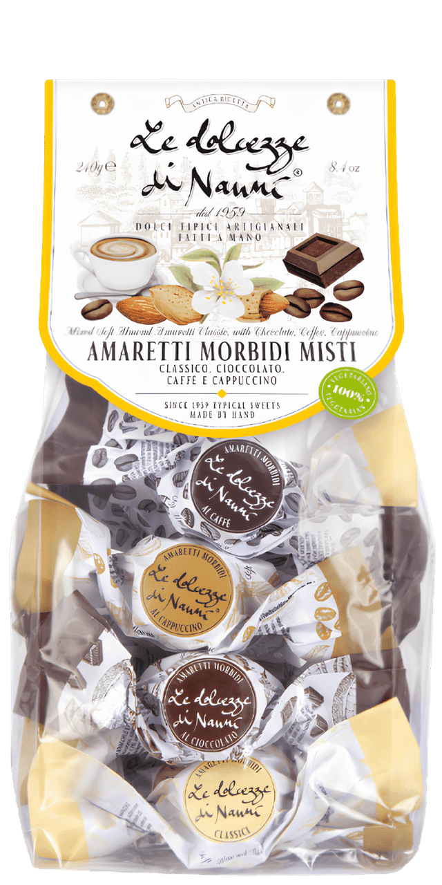 Amaretti Morbidi Mix Classico, Cioccolato, Caffè, Cappuccino 240g - Le Dolcezze di Nanni