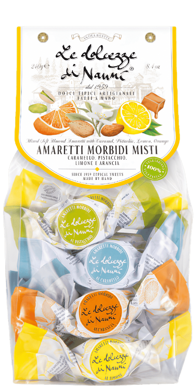 Amaretti Morbidi Mix Caramello, Pistacchi, Limone, Arancia 240g - Le Dolcezze di Nanni