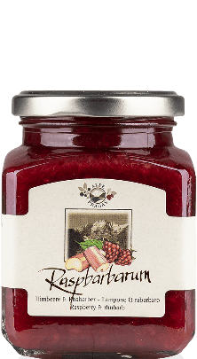 Raspbarbarum Rhabarber und Himbeere Fruchtaufstrich Alpe Pragas 335g