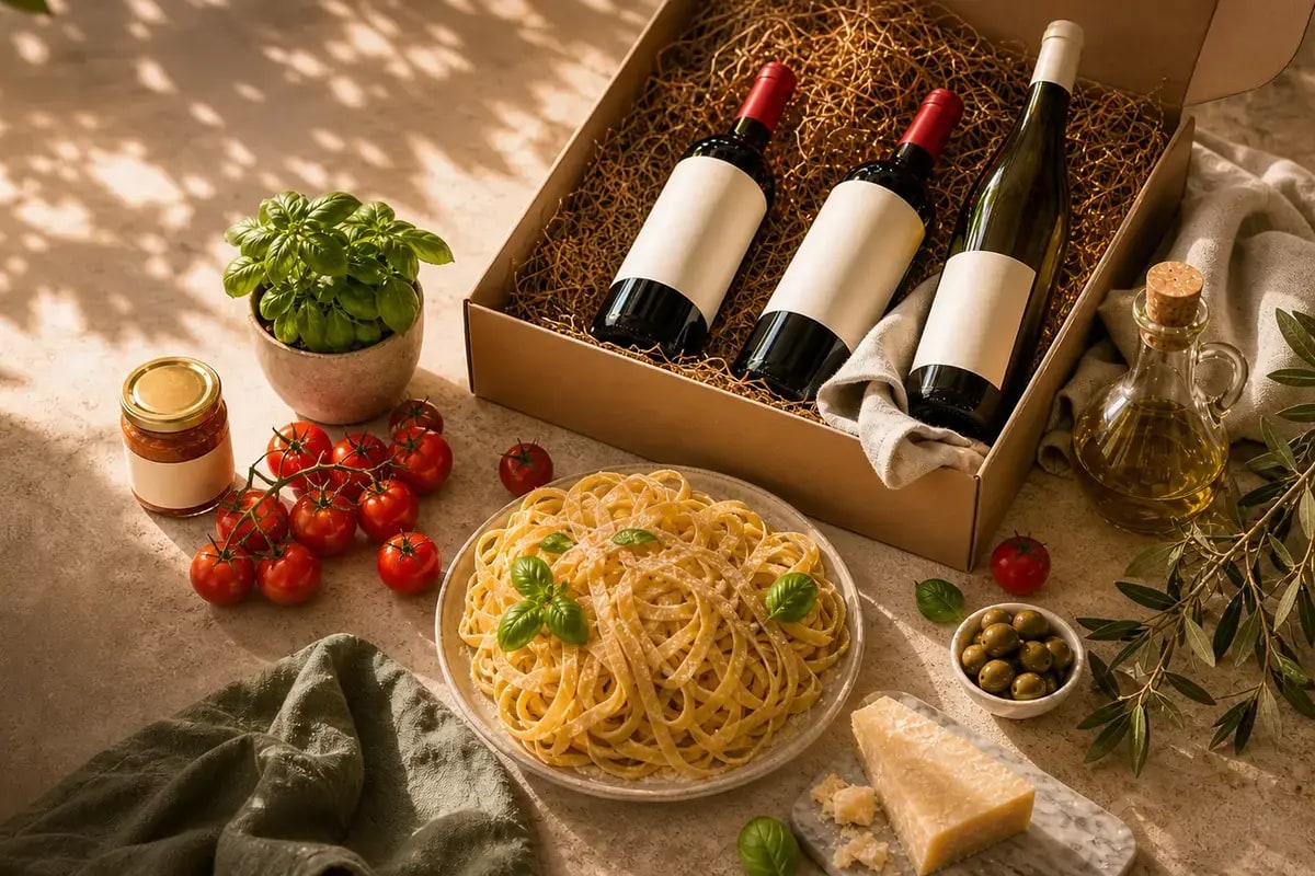 Bella Italia Dinner Box mit Wein, Pasta und italienischer Feinkost