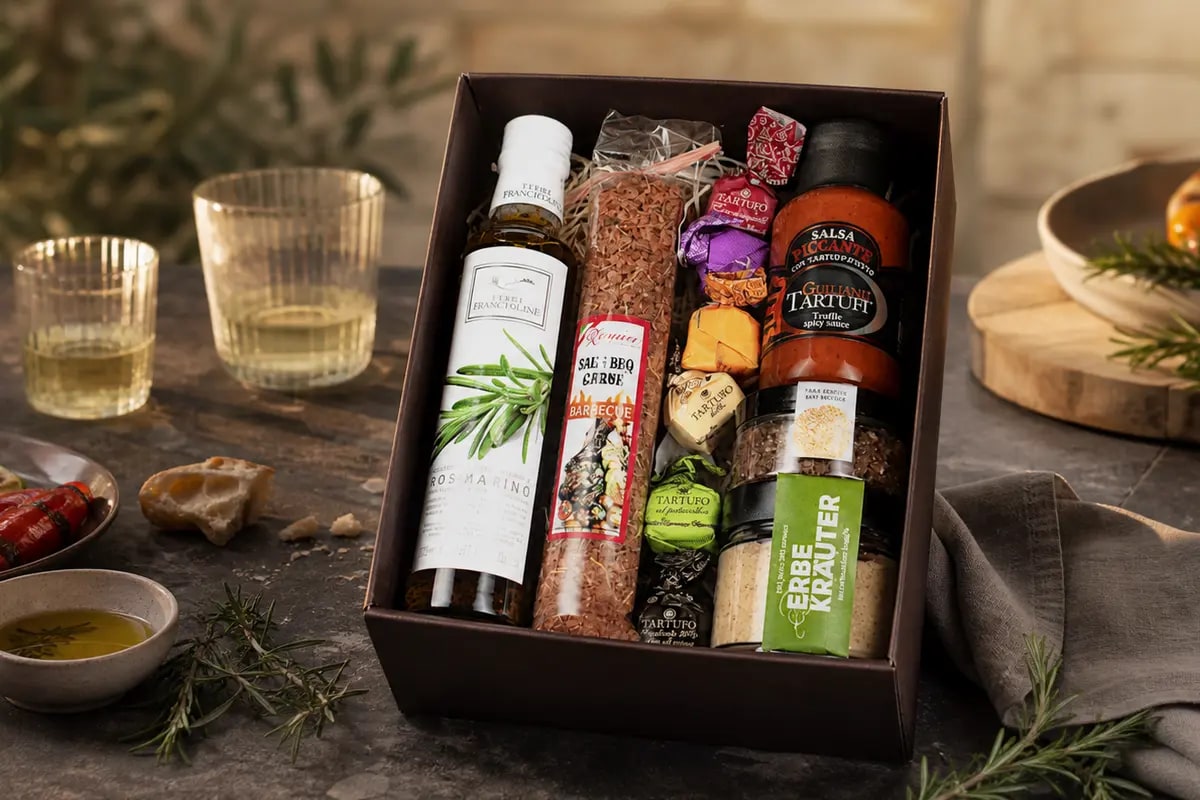 Grill-Amore Feinkostbox mit Olivenöl, Gewürzen und Trüffelspezialitäten