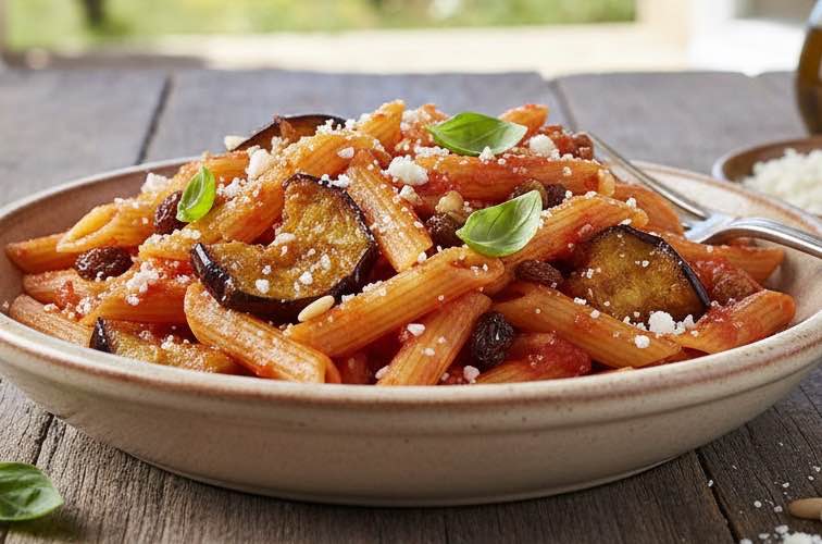Penne siciliana ein Gericht aus der sizilianischen Küche
