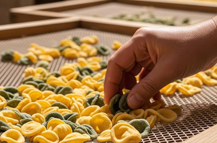 Strada-delle-Orecchiette-mit-Oehrchennudeln-Paglia-Fieno-am-Holzrahmen